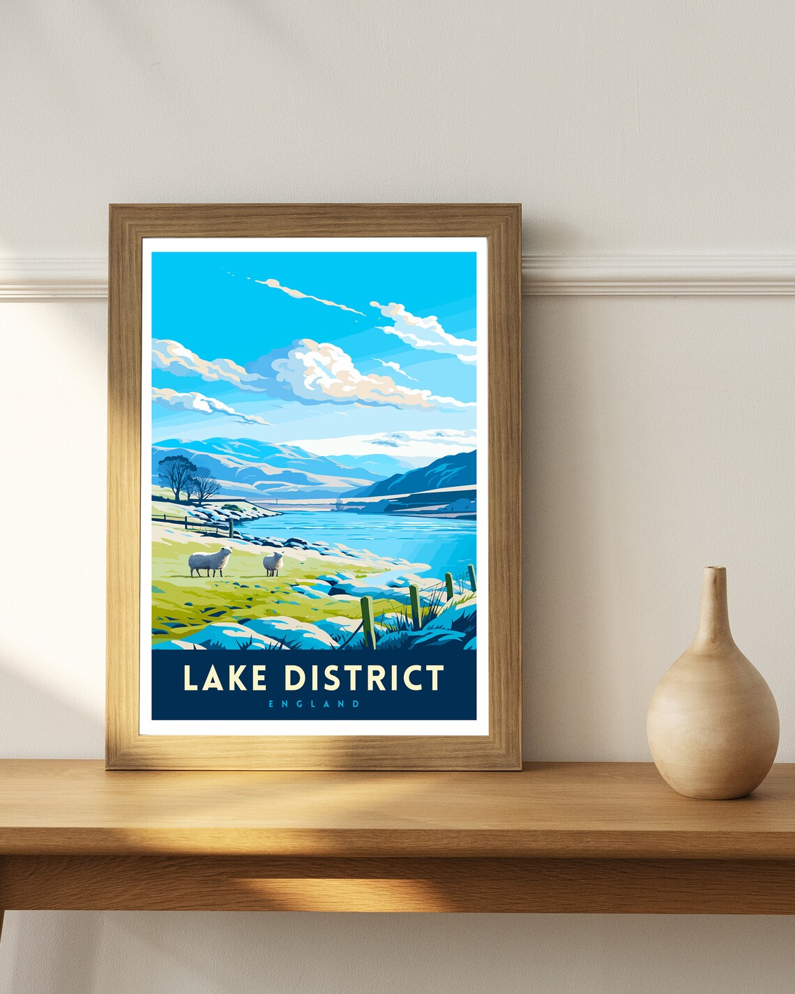 Lake District England Winter Sheep Snowy Lakeshore Travel Poster - Image 3