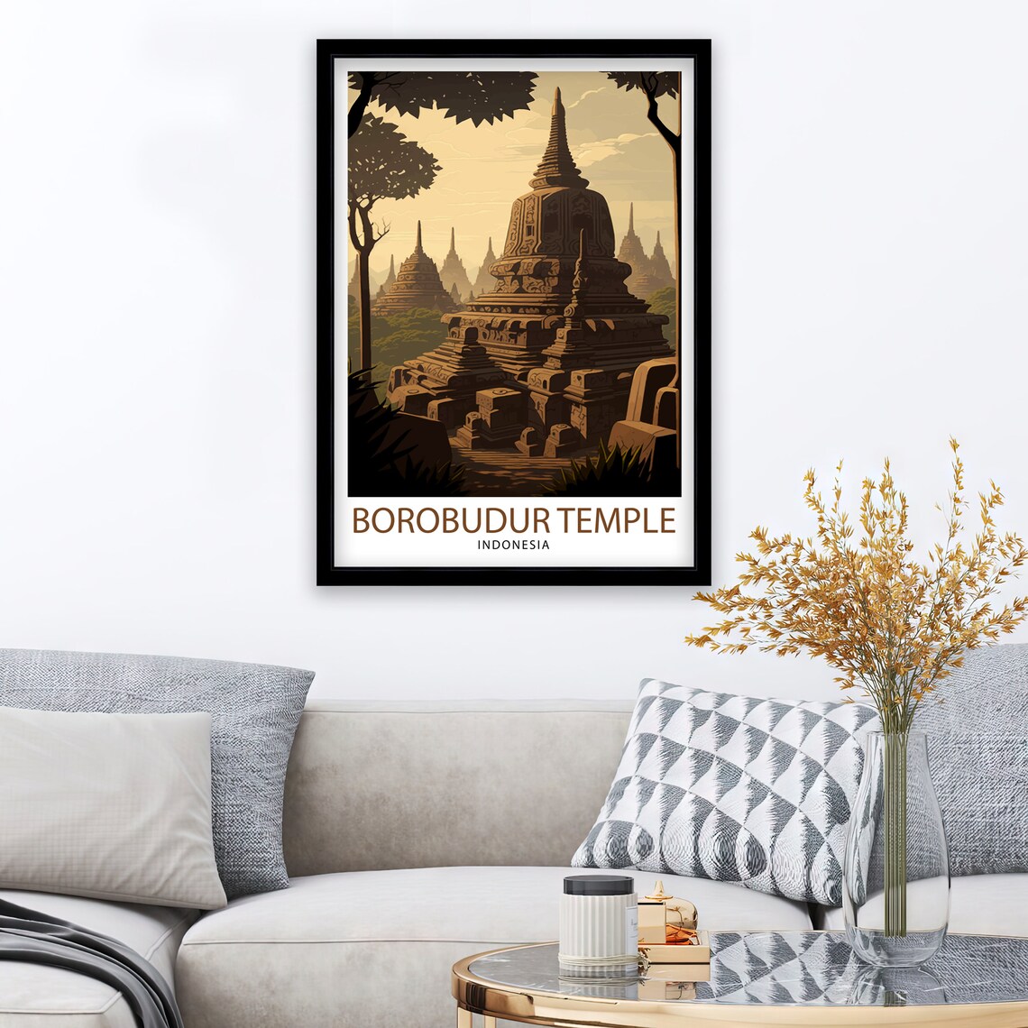 Borobudur Temple Indonesia Carved Stone Stupa Vintage Travel Poster - Image 3