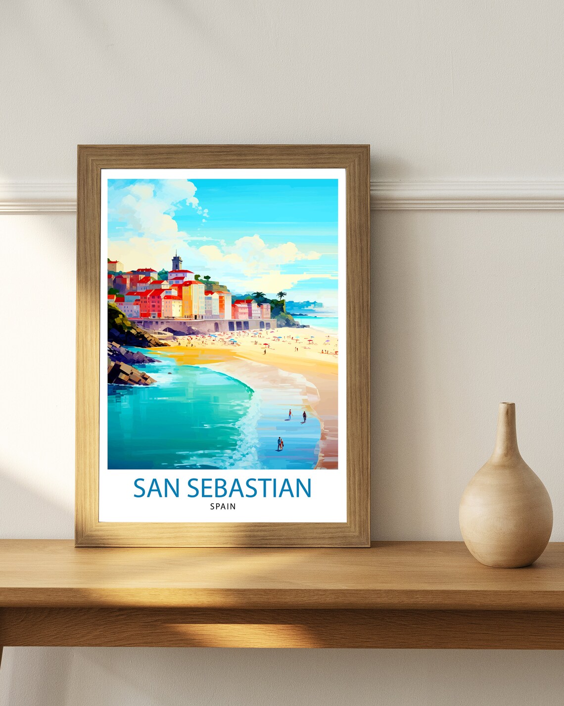 San Sebastian Spain Colorful Seaside Old Town Beach Travel Poster - Image 3