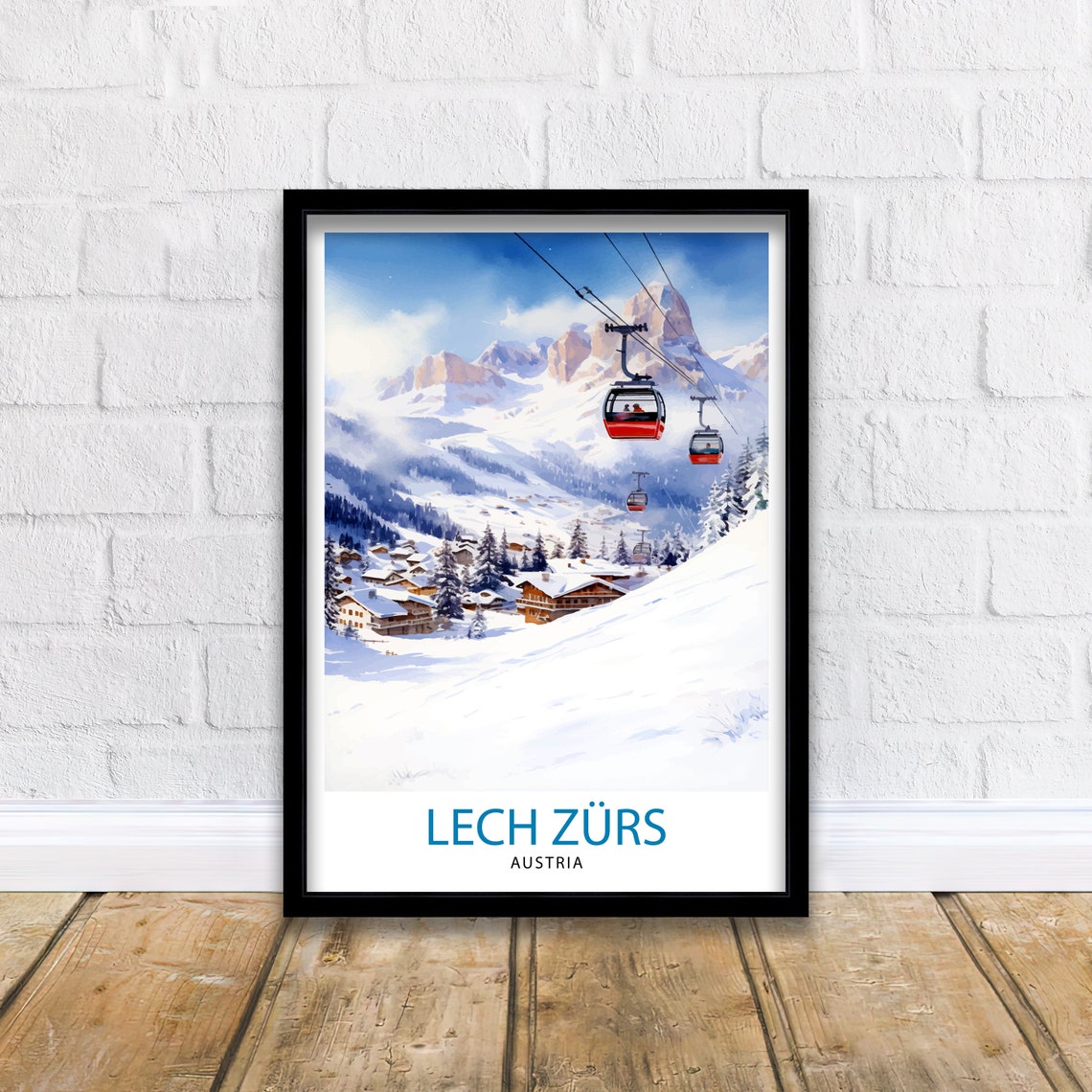 Lech Zurs Austria Alpine Ski Resort Gondola Chalets Peaks Poster
