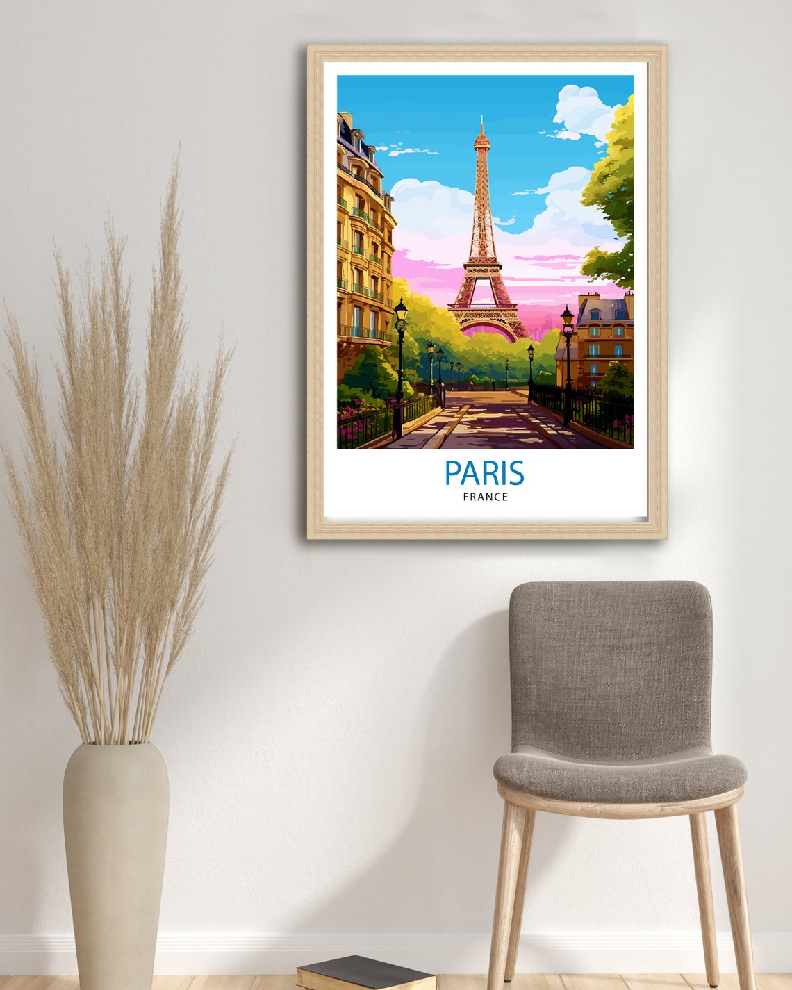 Paris France Eiffel Tower Pink Sky Sunset Street Travel Poster - Image 3