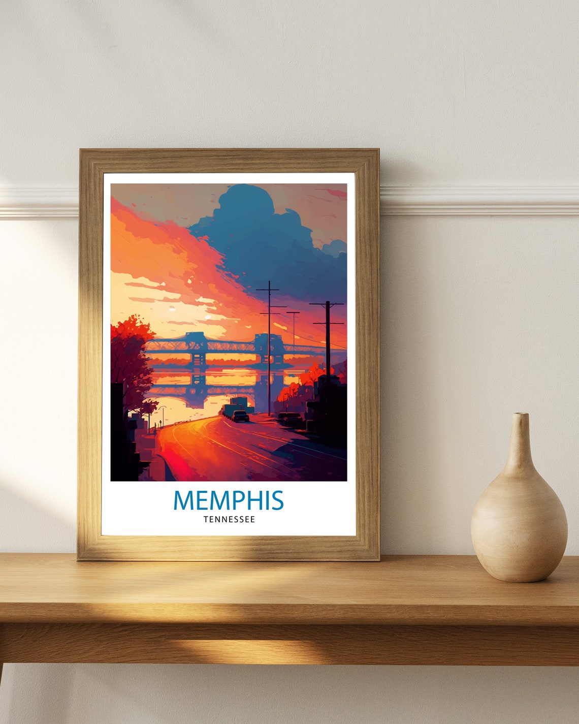 Memphis Tennessee Sunset Bridge River Scene Retro Travel Poster - Image 2
