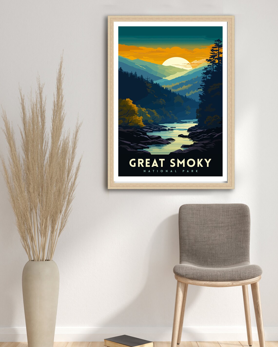 Great Smoky National Park Sunset River Valley Mountain View Poster - Image 3