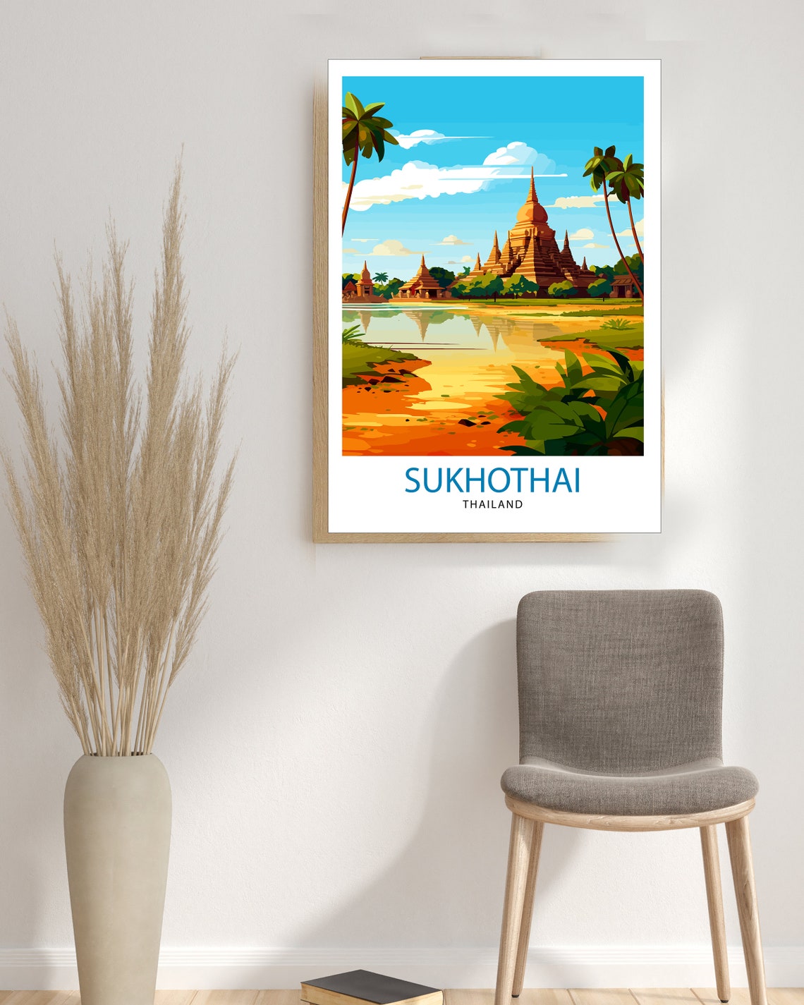 Sukhothai Thailand Ancient Temples Palm Trees Golden Lake Poster - Image 3