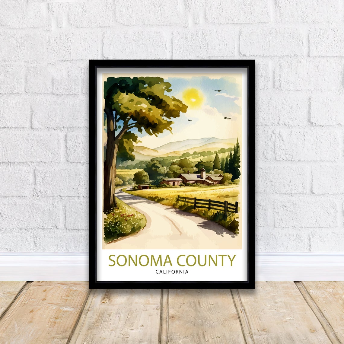 Sonoma County California Country Road Barn Watercolor Farm Art Poster - Image 2