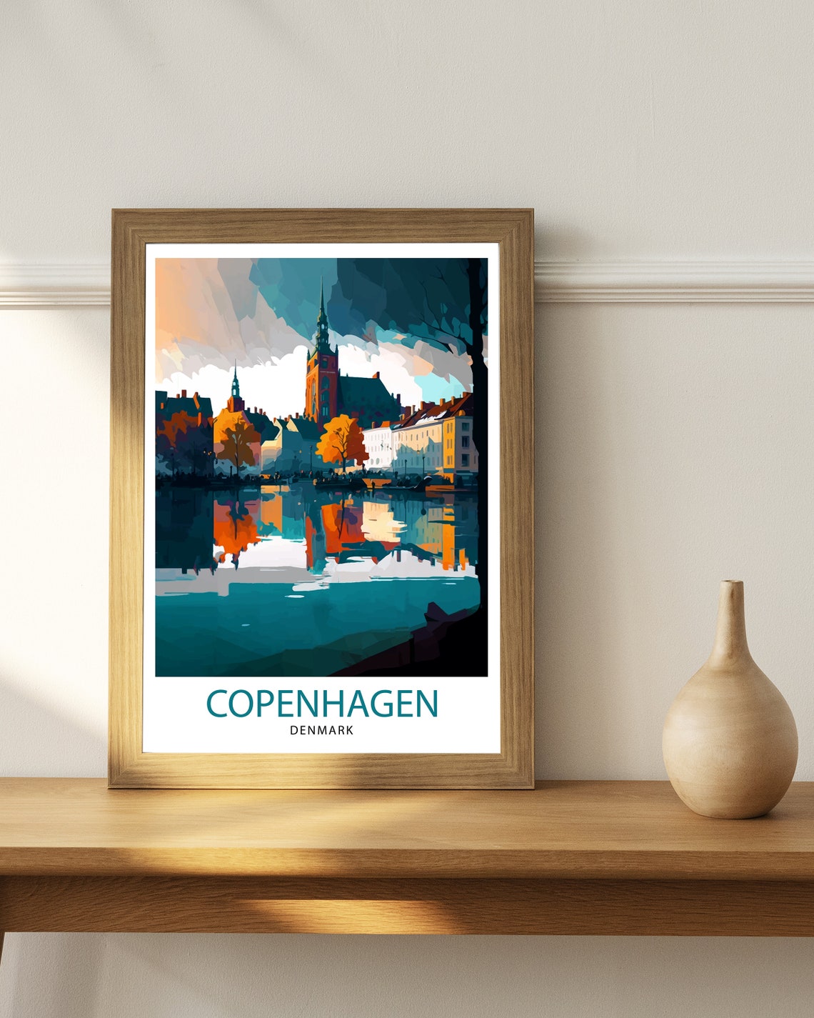 Copenhagen Denmark Harbor Skyline Sunset Reflection Travel Poster - Image 3