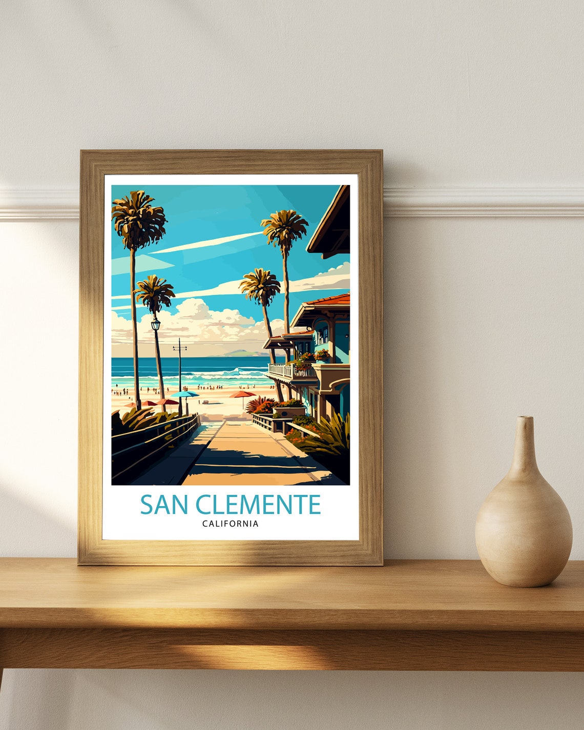 San Clemente California Beach Boardwalk Palms View Travel Poster - Image 2