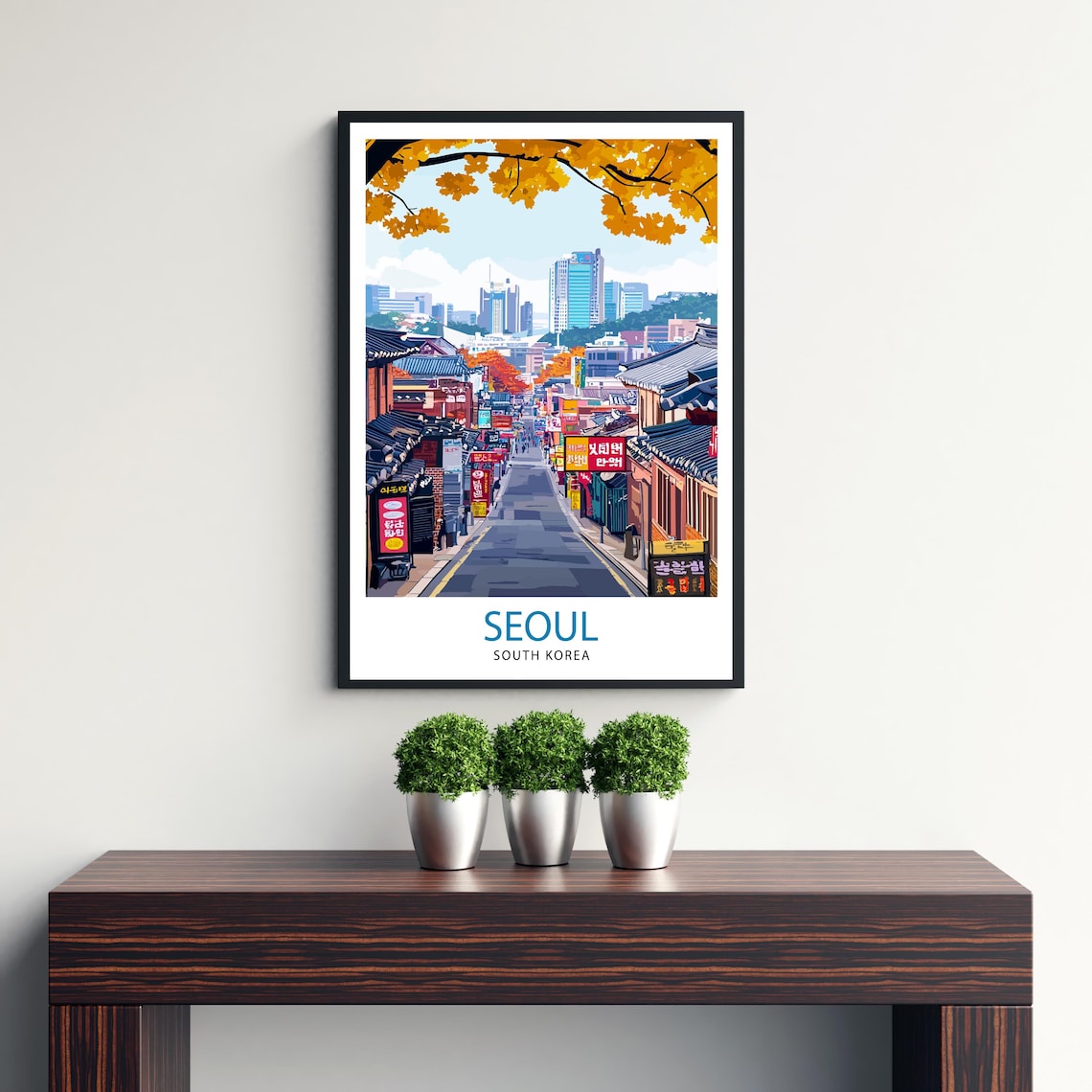 Seoul South Korea Historic Hanok Street Autumn Leaves Poster - Image 3