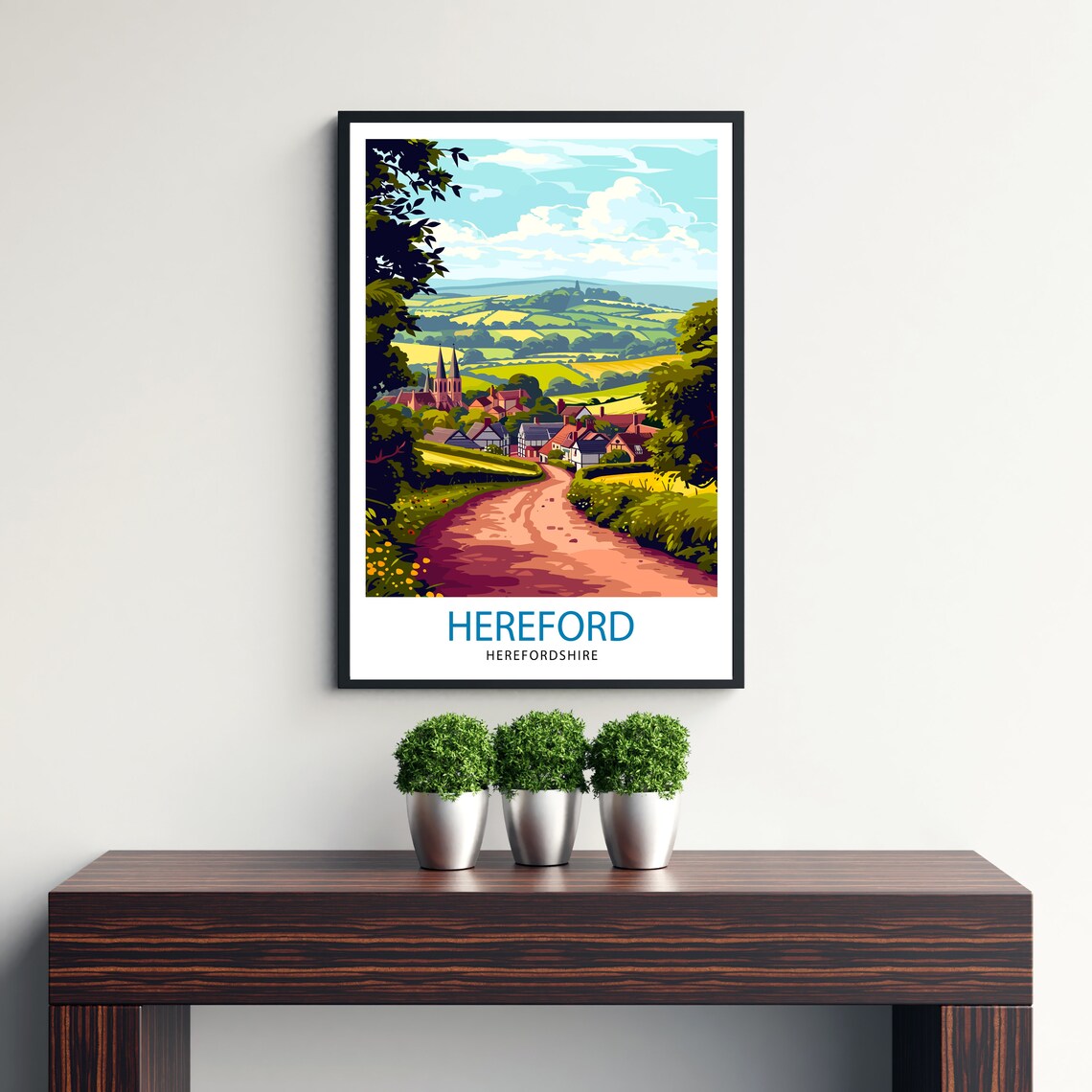 Hereford Herefordshire Travel Poster, England Wall Art - Image 3