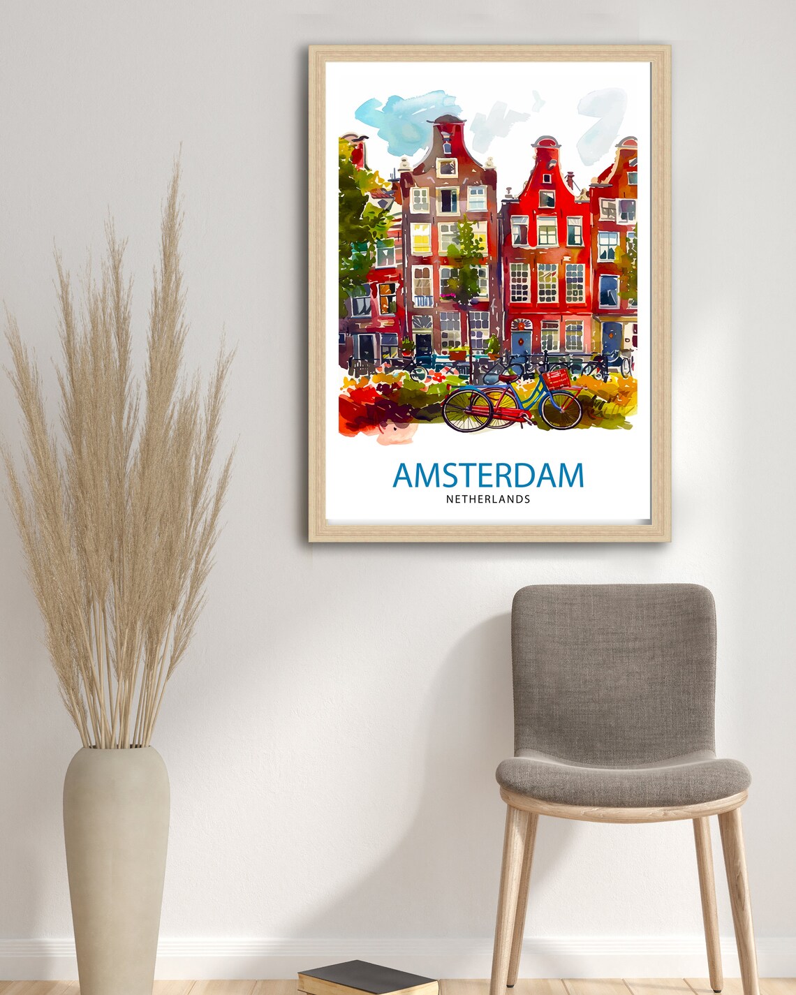 Amsterdam Netherlands Canal Houses and Bicycles City Art Poster - Image 2