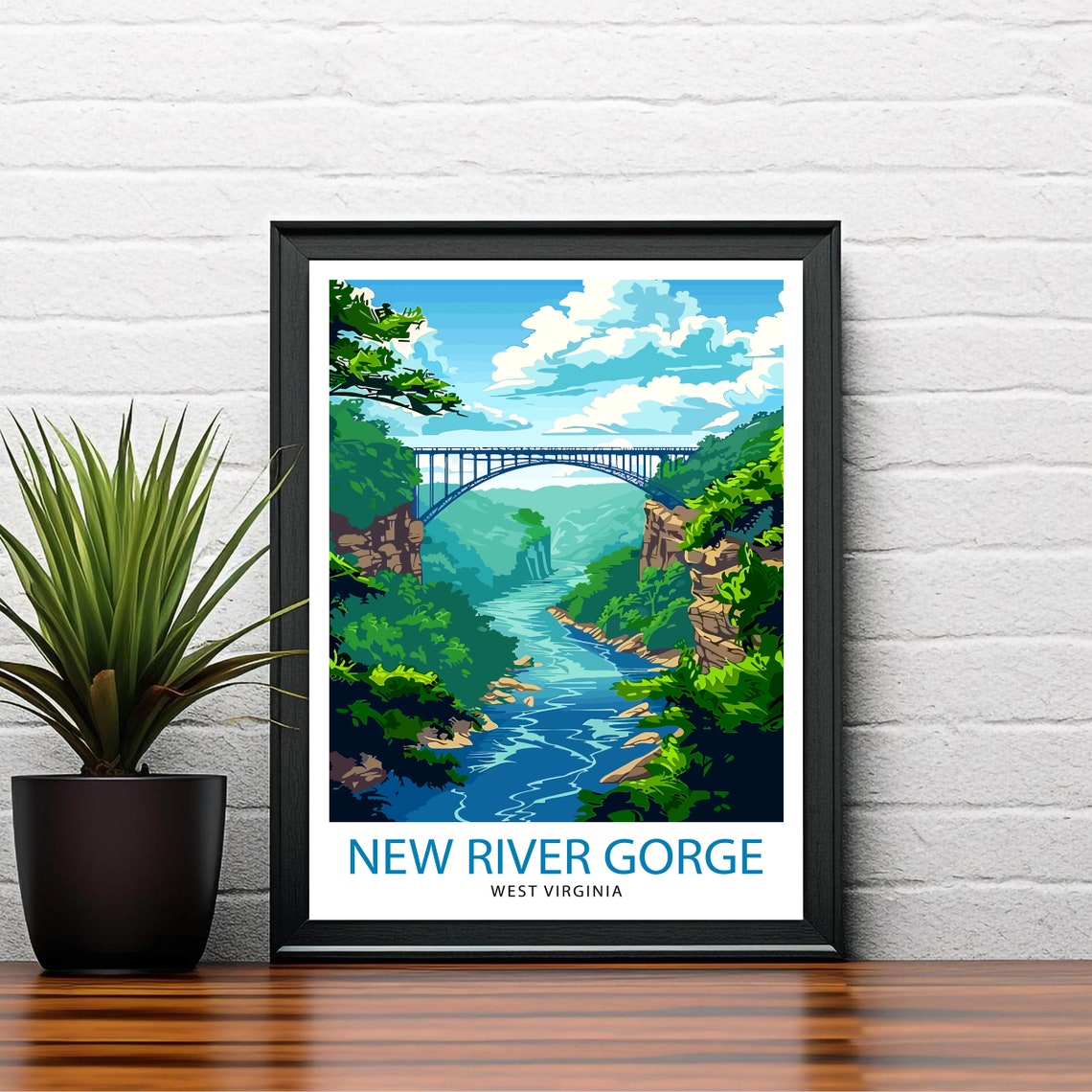 New River Gorge West Virginia Steel Bridge Canyon Scenic Travel Poster - Image 2