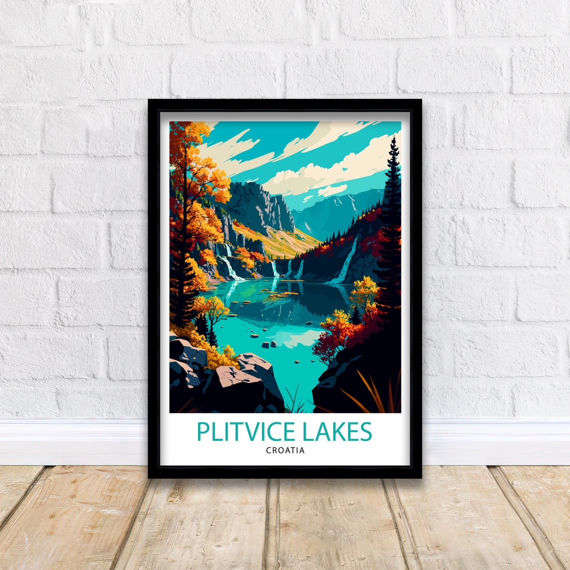 Plitvice Lakes Croatia National Park Waterfalls Autumn Art Poster - Image 2