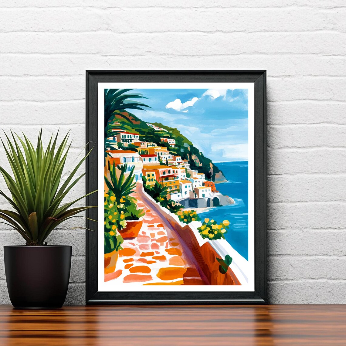 Positano Italy Colorful Cliffside Town Cobbled Street Sea Art Poster - Image 2