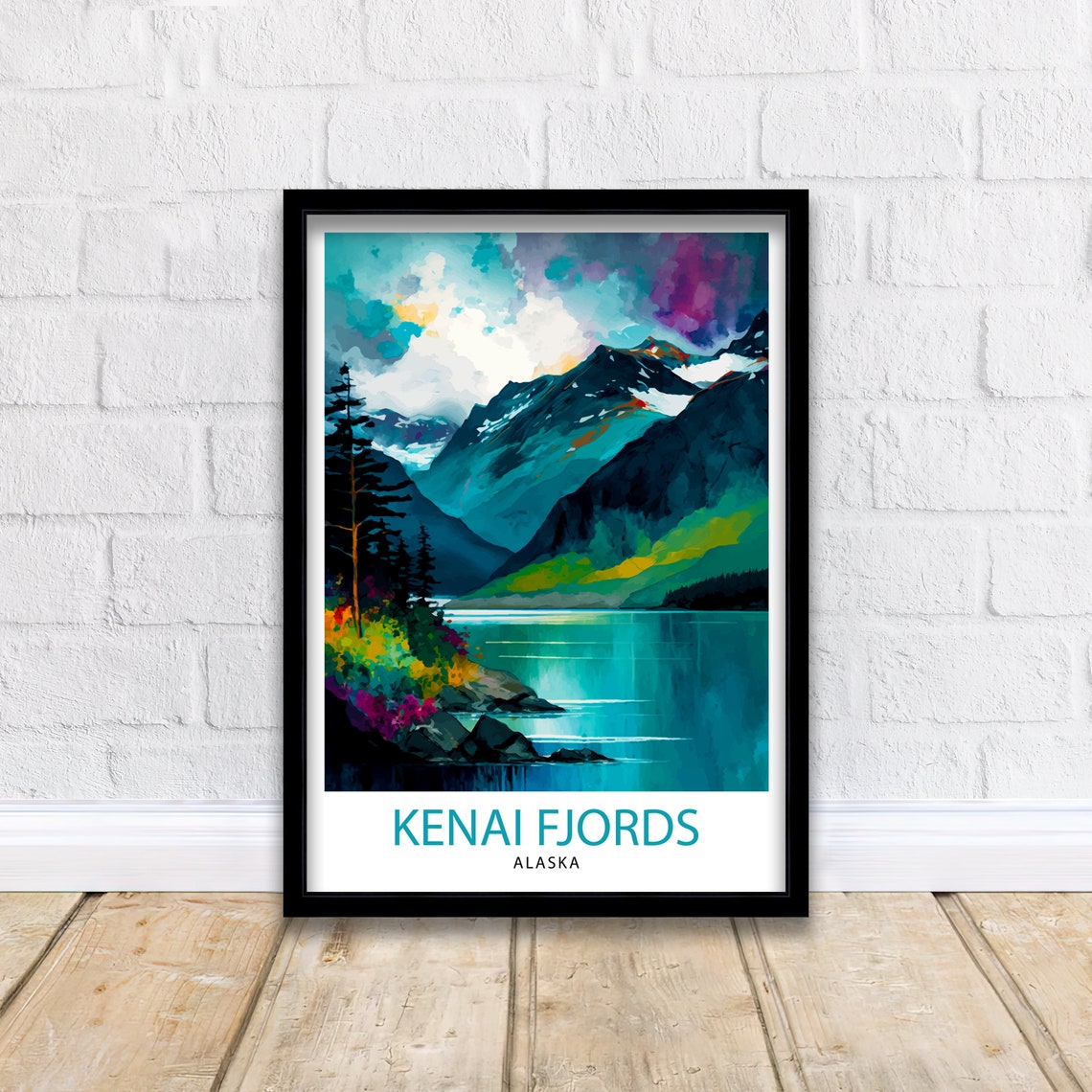 Kenai Fjords Alaska Travel Print Kenai Fjords National Park Wall Decor Alaska Travel Poster Gift Kenai Fjords Illustration Alaska Home Decor - Image 2