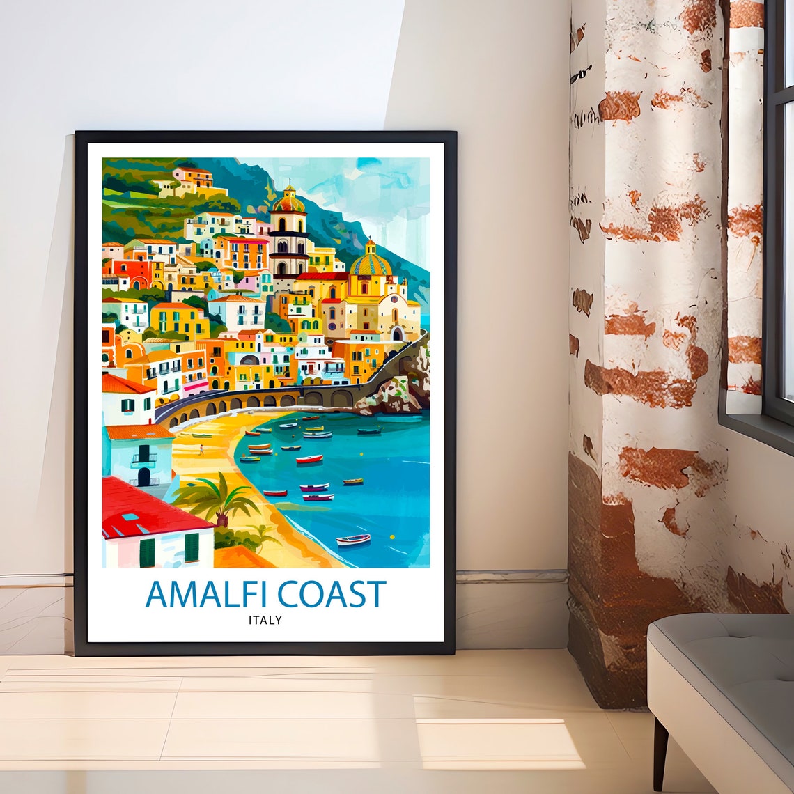 Amalfi Coast Italy Cliffside Town Beach Boats Vintage Travel Poster - Image 3