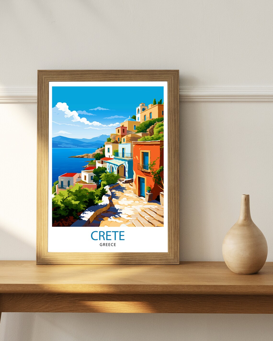 Crete Colorful Village Street Aegean Sea View Mediterranean Poster - Image 3