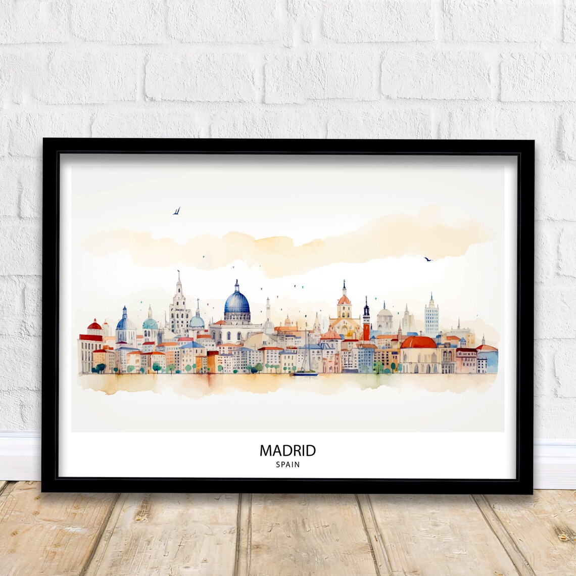 Madrid Spain Watercolor City Skyline Soft Domes Travel Poster