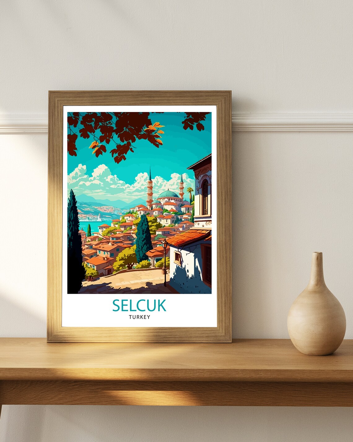 Selcuk Turkey Hill Town Twin Minaret Mosque Vintage Travel Poster - Image 3