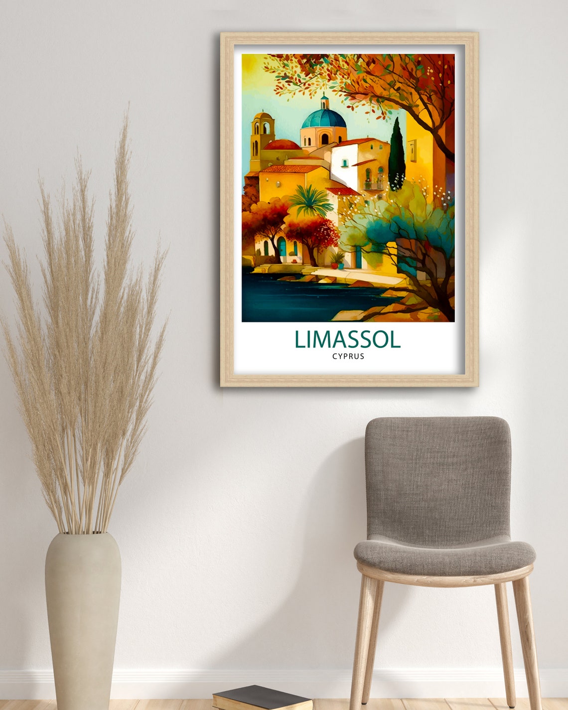 Limassol Cyprus Blue Dome Church Golden Sunset Seaside Poster - Image 3