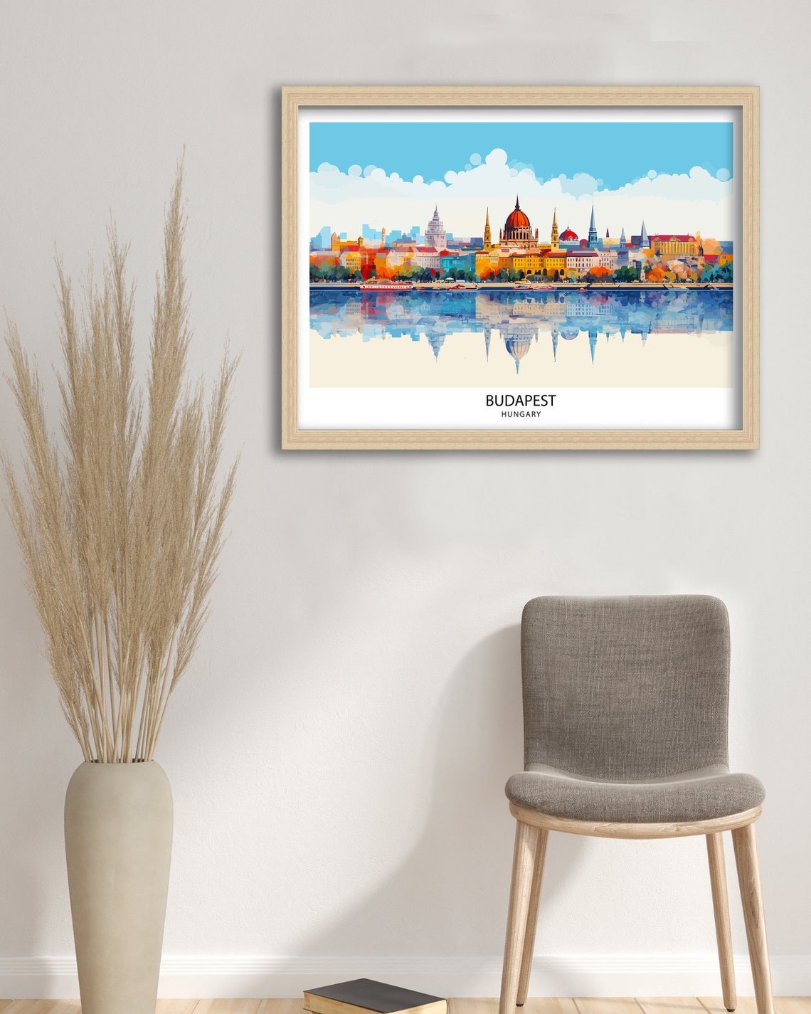 Budapest Hungary Danube Skyline Watercolor Reflection Travel Poster - Image 2