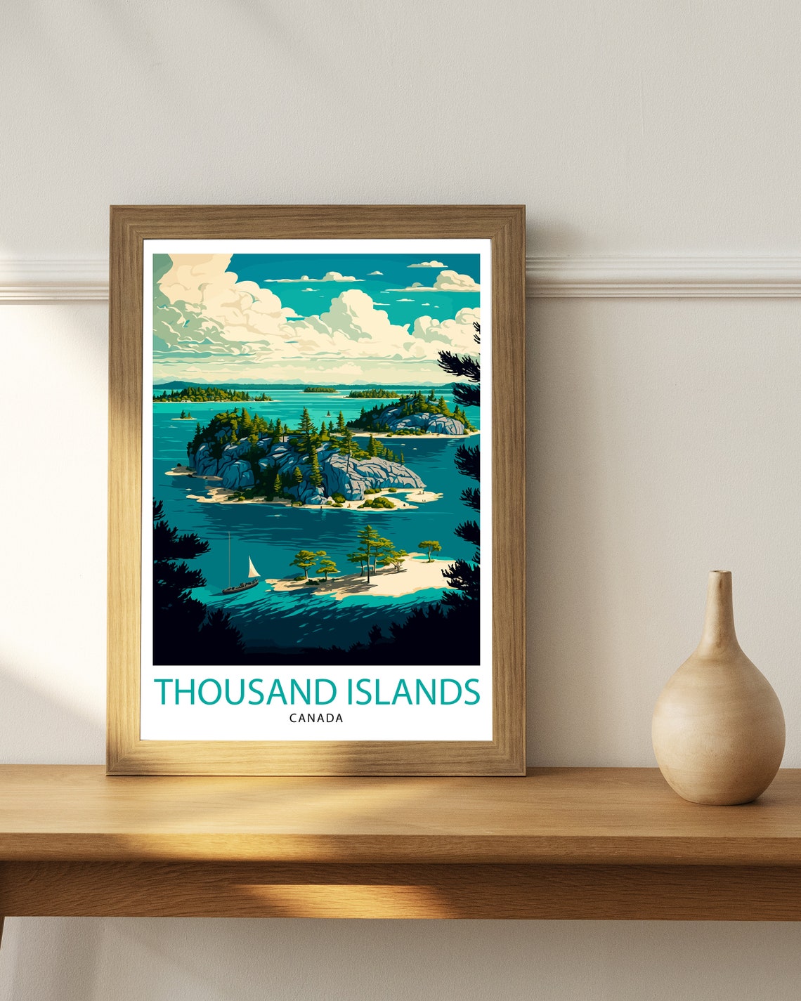 Thousand Islands Canada Rocky Islets Pine Trees Sailboat Poster - Image 2