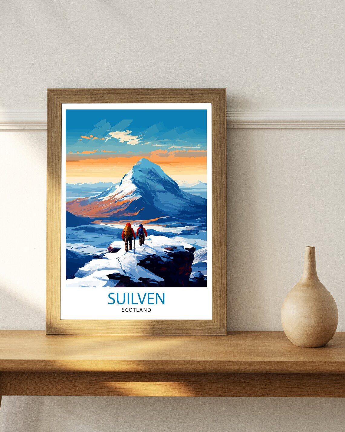Suilven Scotland Highland Peak Hikers Snow Sunset Travel Poster - Image 3