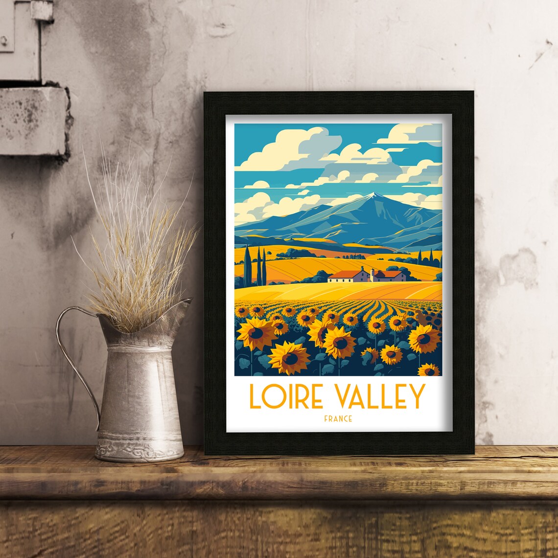 Loire Valley France Sunflower Fields Golden Hills Travel Poster - Image 2