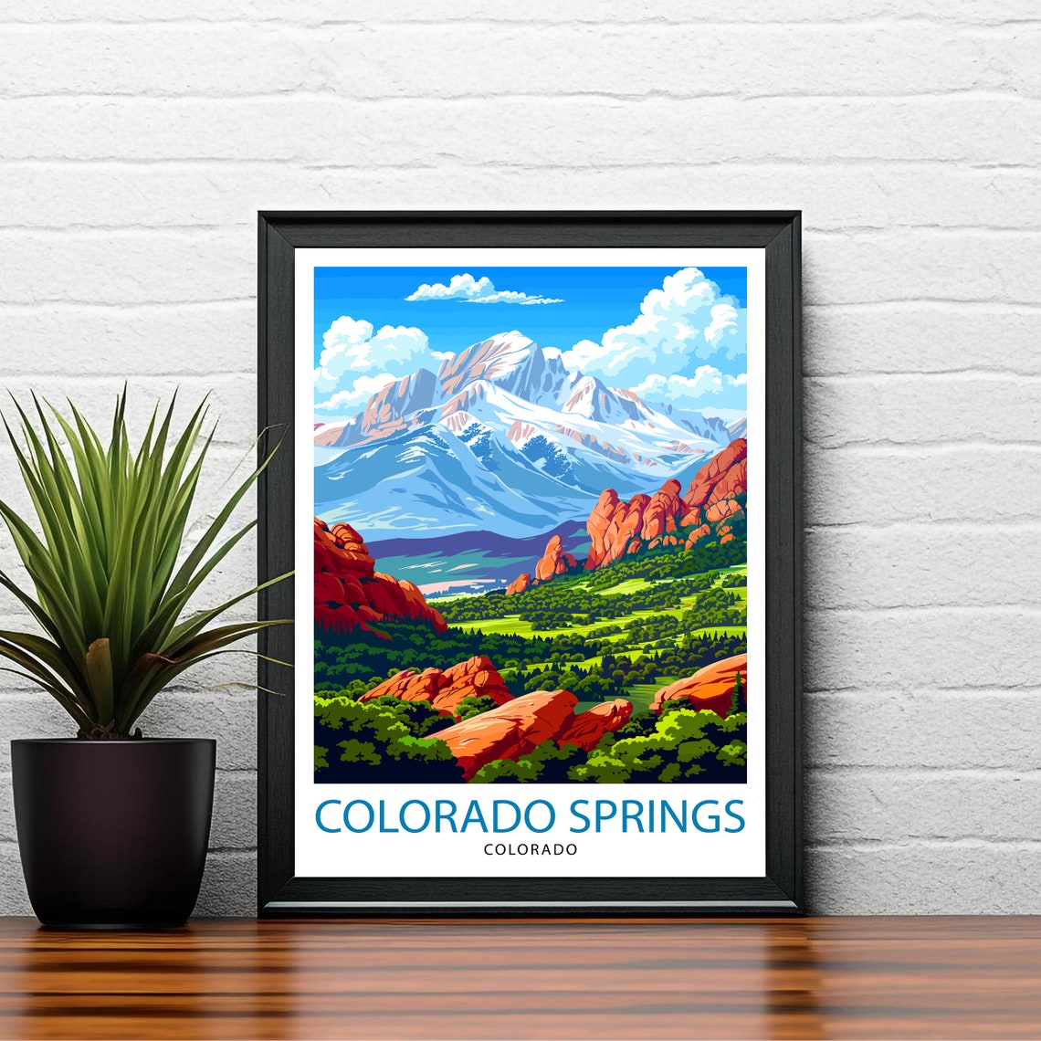Colorado Springs Colorado Snow Capped Peak Red Rocks Travel Poster - Image 2