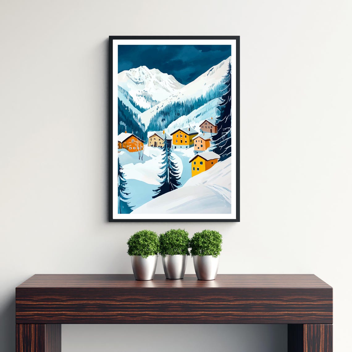 Lech Zurs Austria Snowy Alpine Chalets Night Winter Art Poster - Image 3