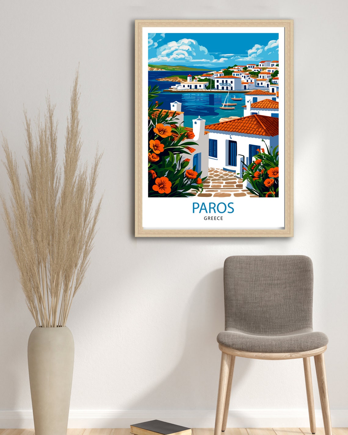 Paros Greece Cycladic Village Harbor Flowers View Travel Poster - Image 2