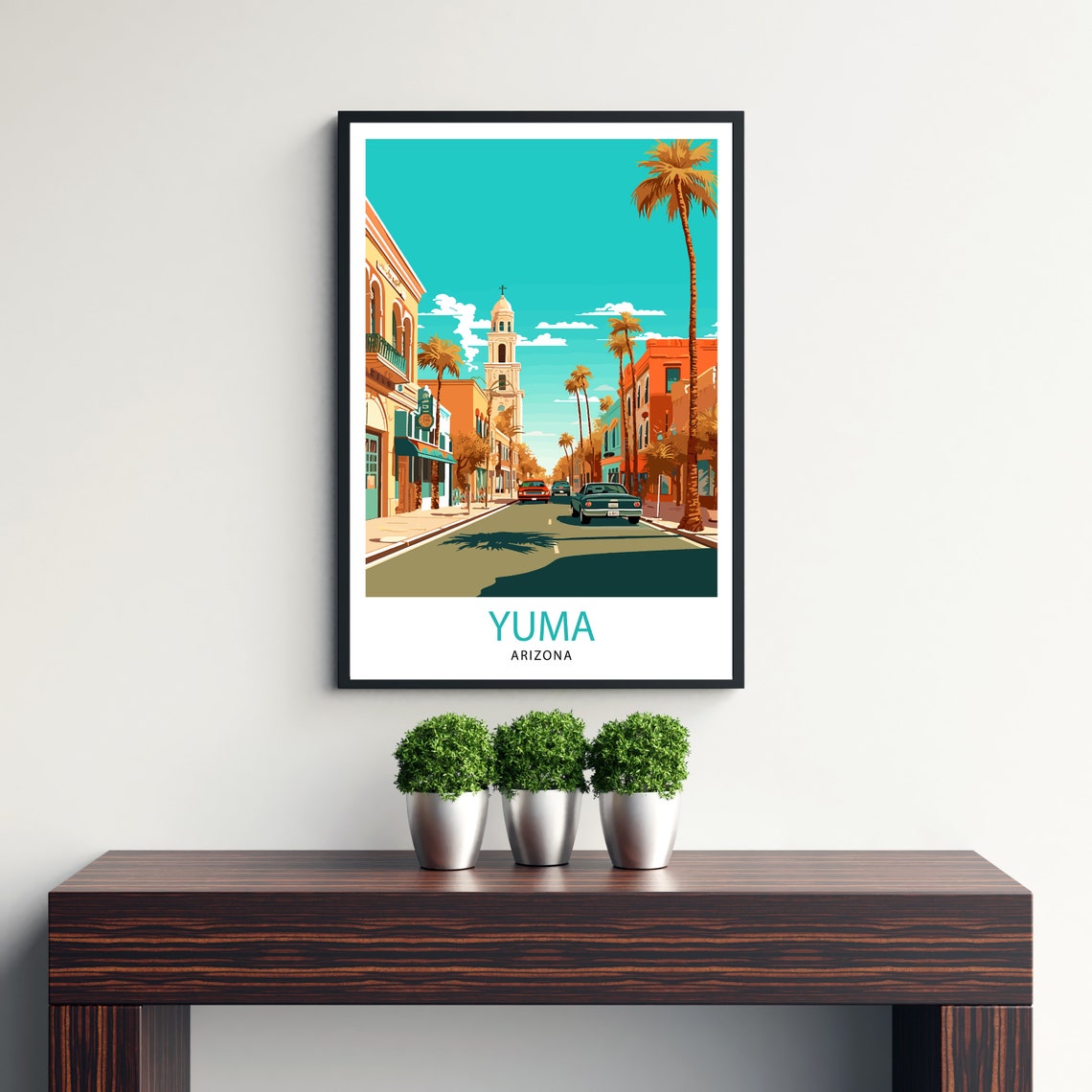 Yuma Arizona Vintage Downtown Street Scene Travel Art Poster - Image 3