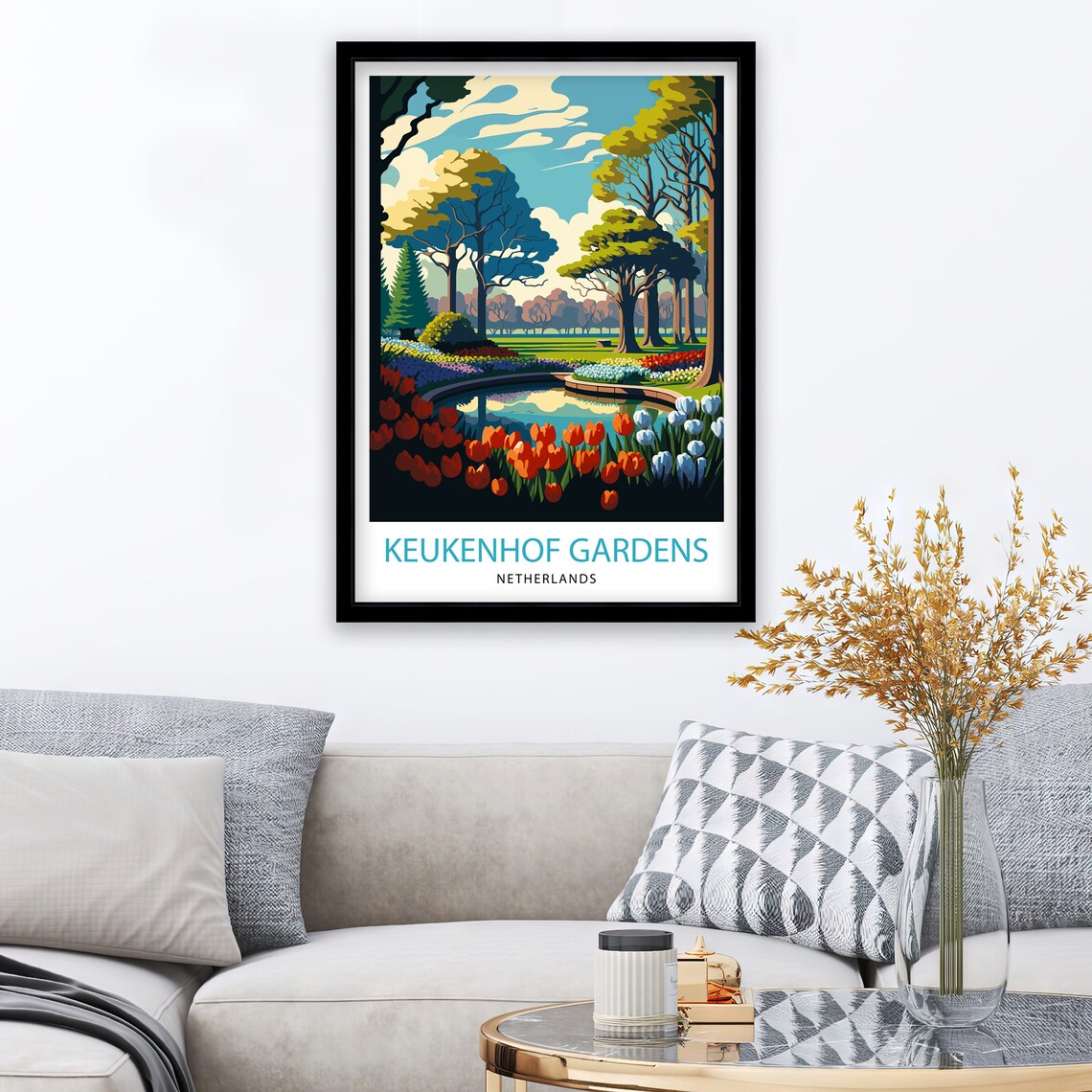 Keukenhof Gardens Netherlands Tulip Pond Spring Vintage Travel Poster - Image 2