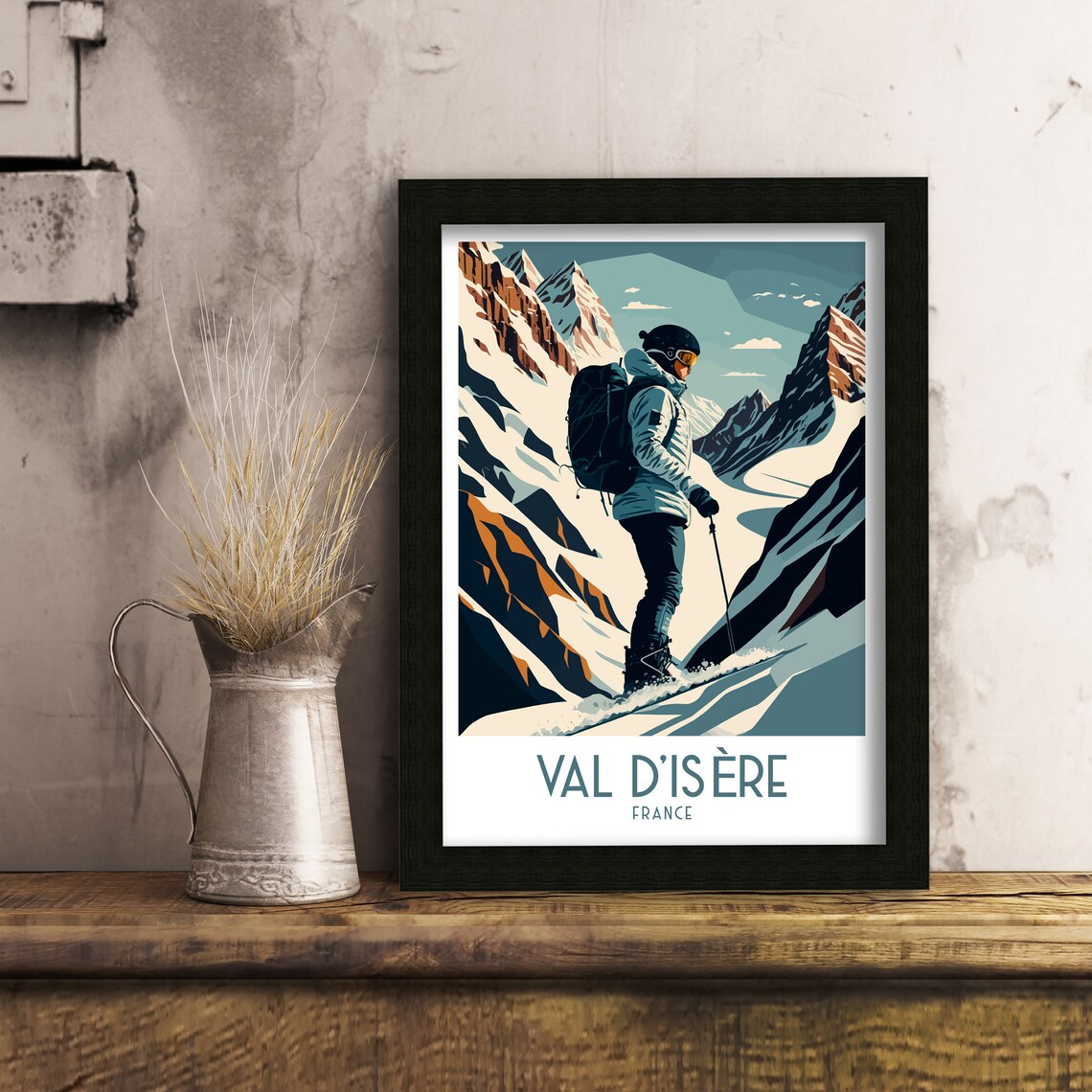 Val dIsere France Skier Alpine Slopes Winter Vintage Travel Poster - Image 2