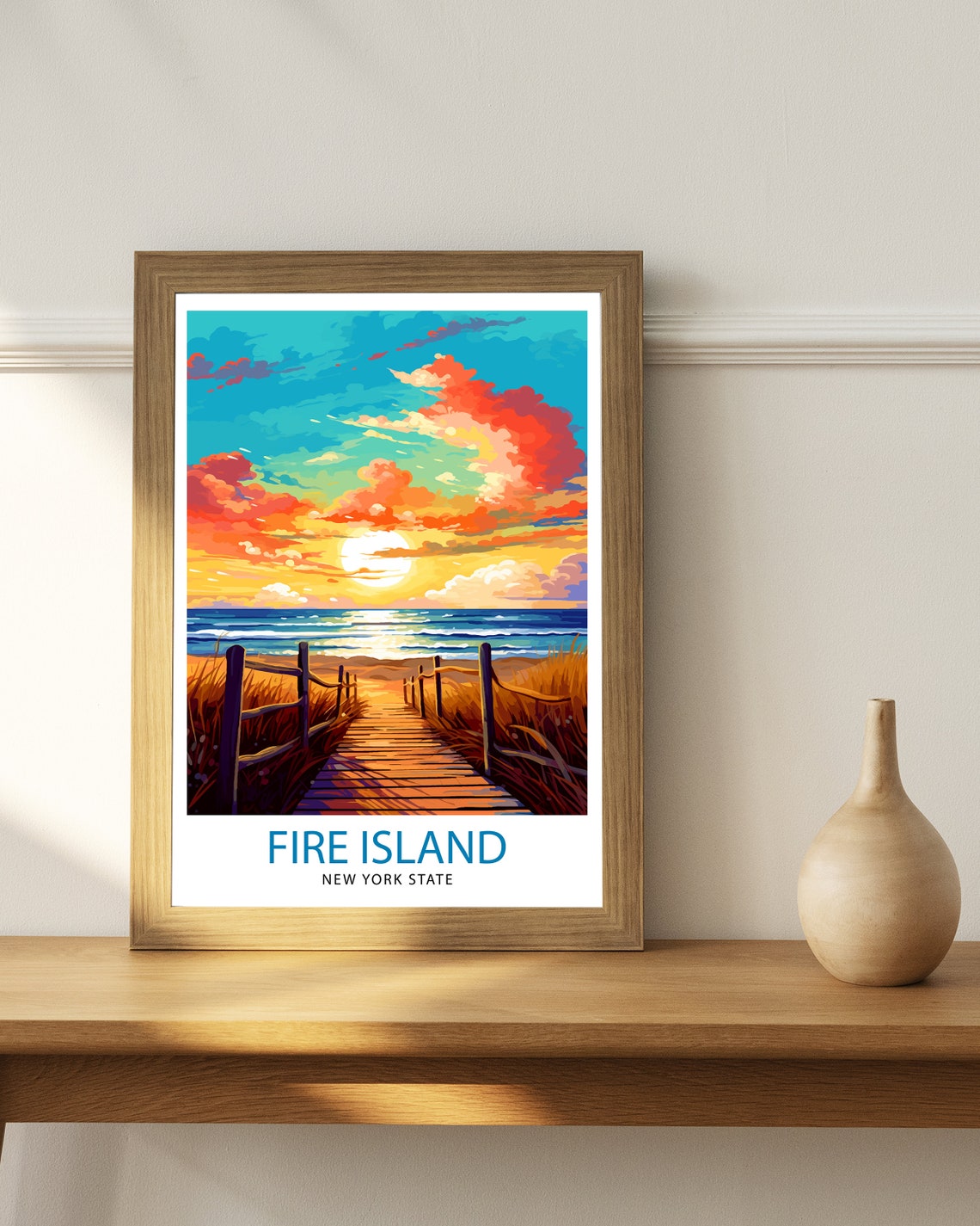Fire Island New York Sunset Boardwalk Poster With Ocean Waves Art - Image 2