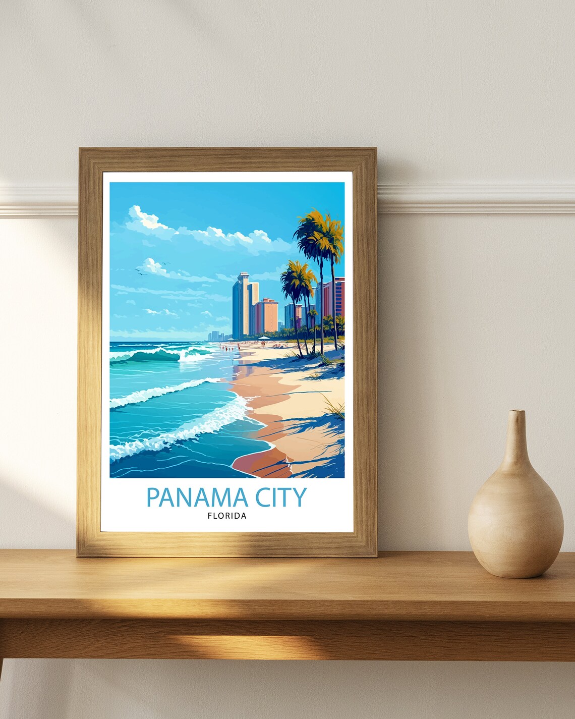 Panama City Florida Beach Skyline and Palms Vintage Travel Poster - Image 3