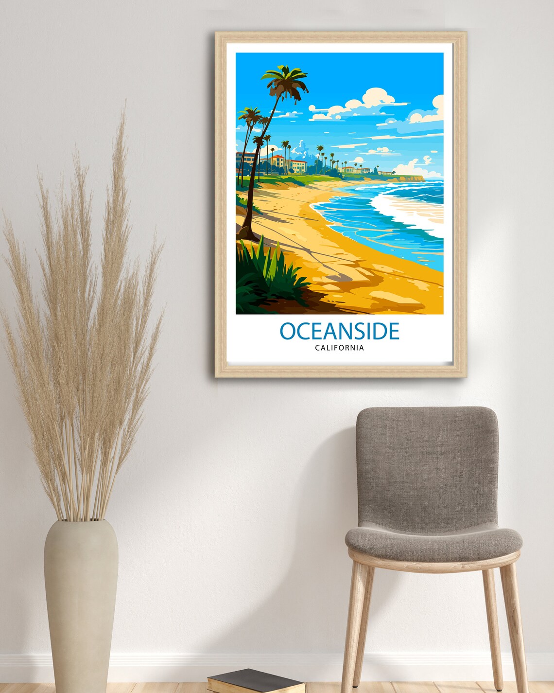 Oceanside California Golden Beach Palms Vintage Travel Art Poster - Image 3