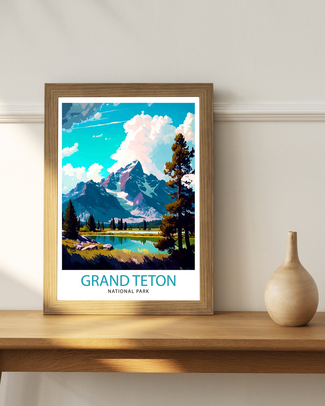 Grand Teton National Park Mountain Peaks Lake Vintage Travel Poster - Image 2