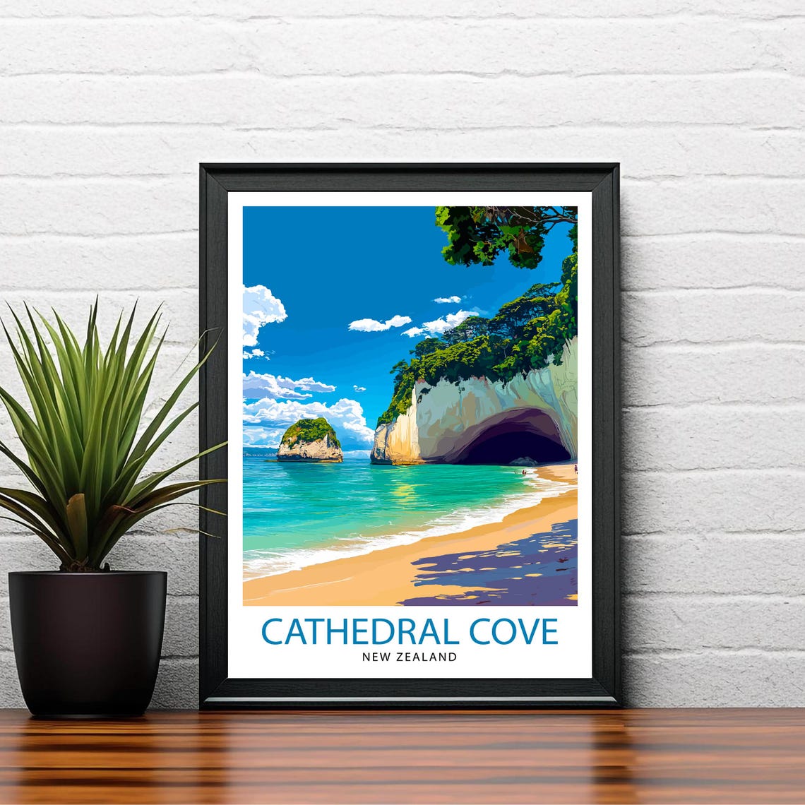 Cathedral Cove New Zealand Coastal Sea Arch Beach Travel Wall Art - Image 2