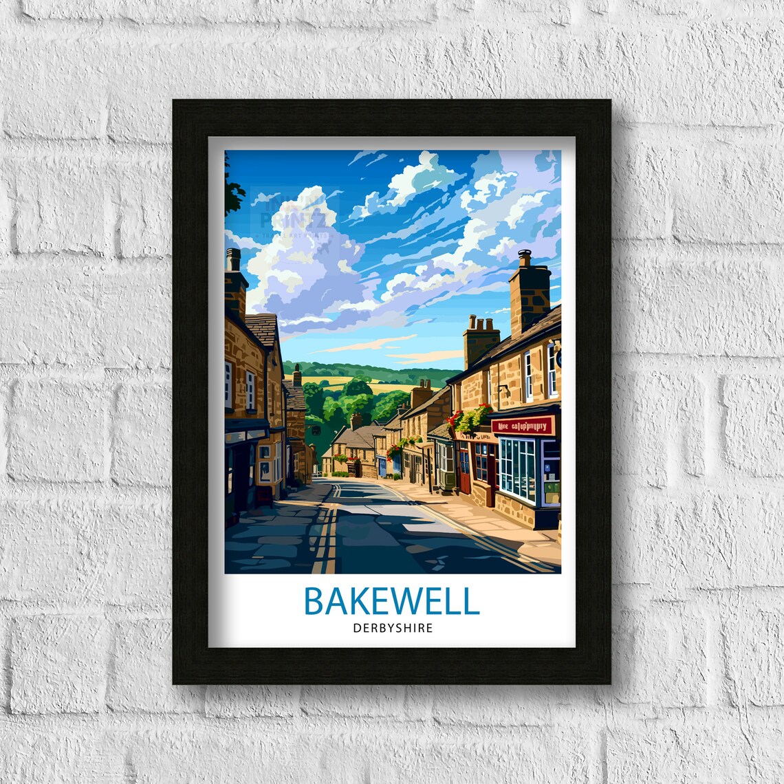 Bakewell Derbyshire Stone Market Town Street Vintage Travel Poster - Image 3