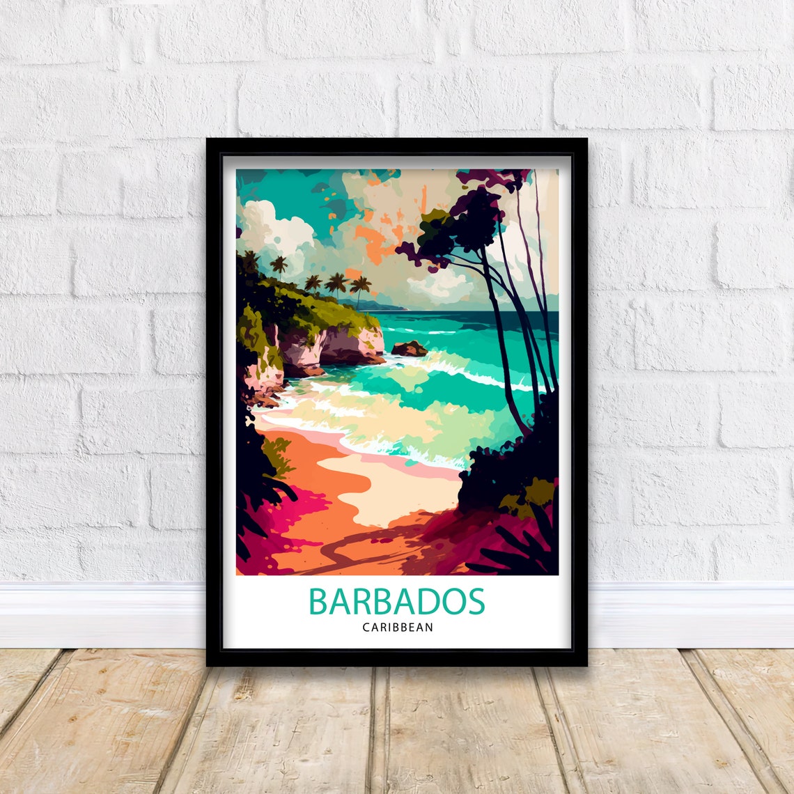Barbados Caribbean Tropical Beach Palm Cove Sunset Glow Poster - Image 2