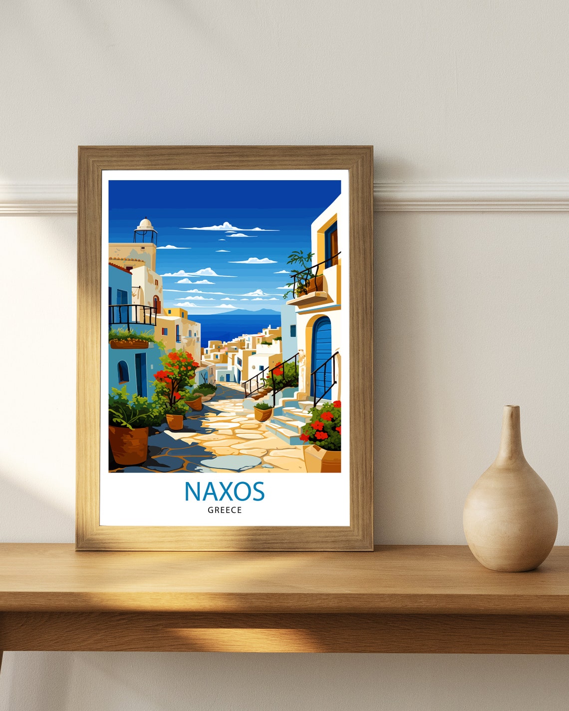 Naxos Greece Whitewashed Alley Flower Terrace Seaside Poster - Image 3