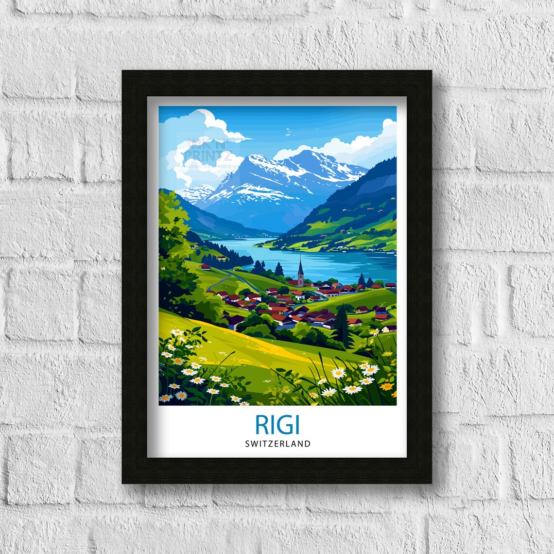 Rigi Switzerland Lakeside Village Alpine Peaks Vintage Travel Poster - Image 3