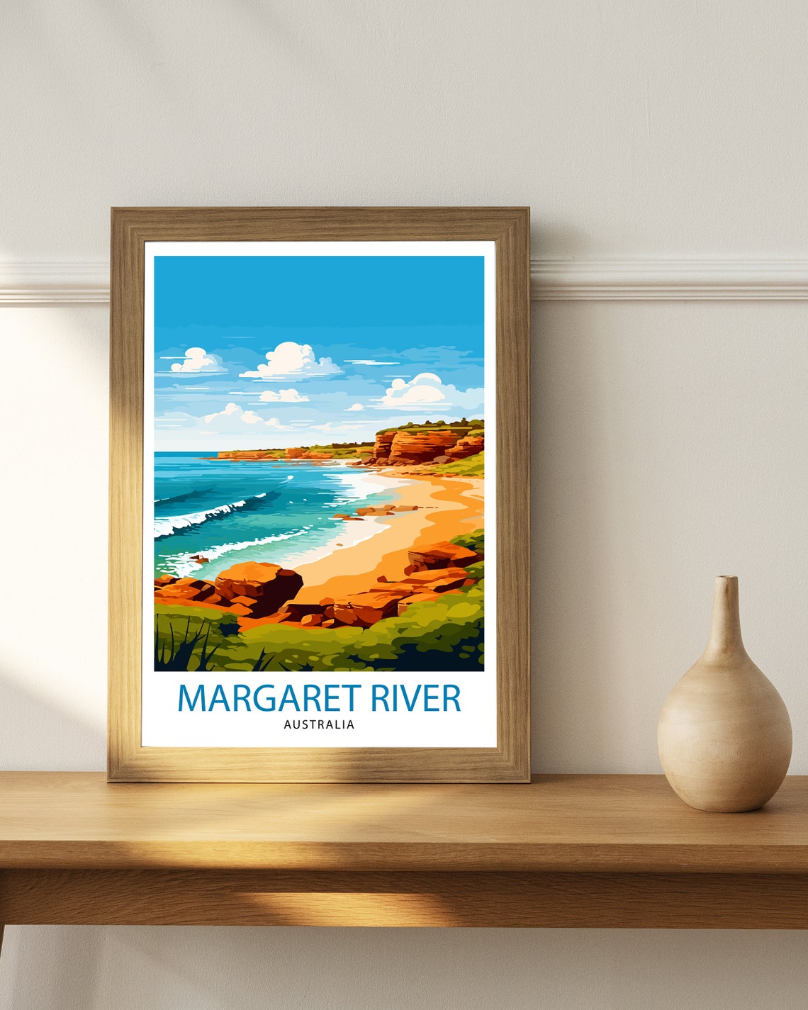 Margaret River Australia Red Rocks Beach Cliffs Surf Scene Poster - Image 3