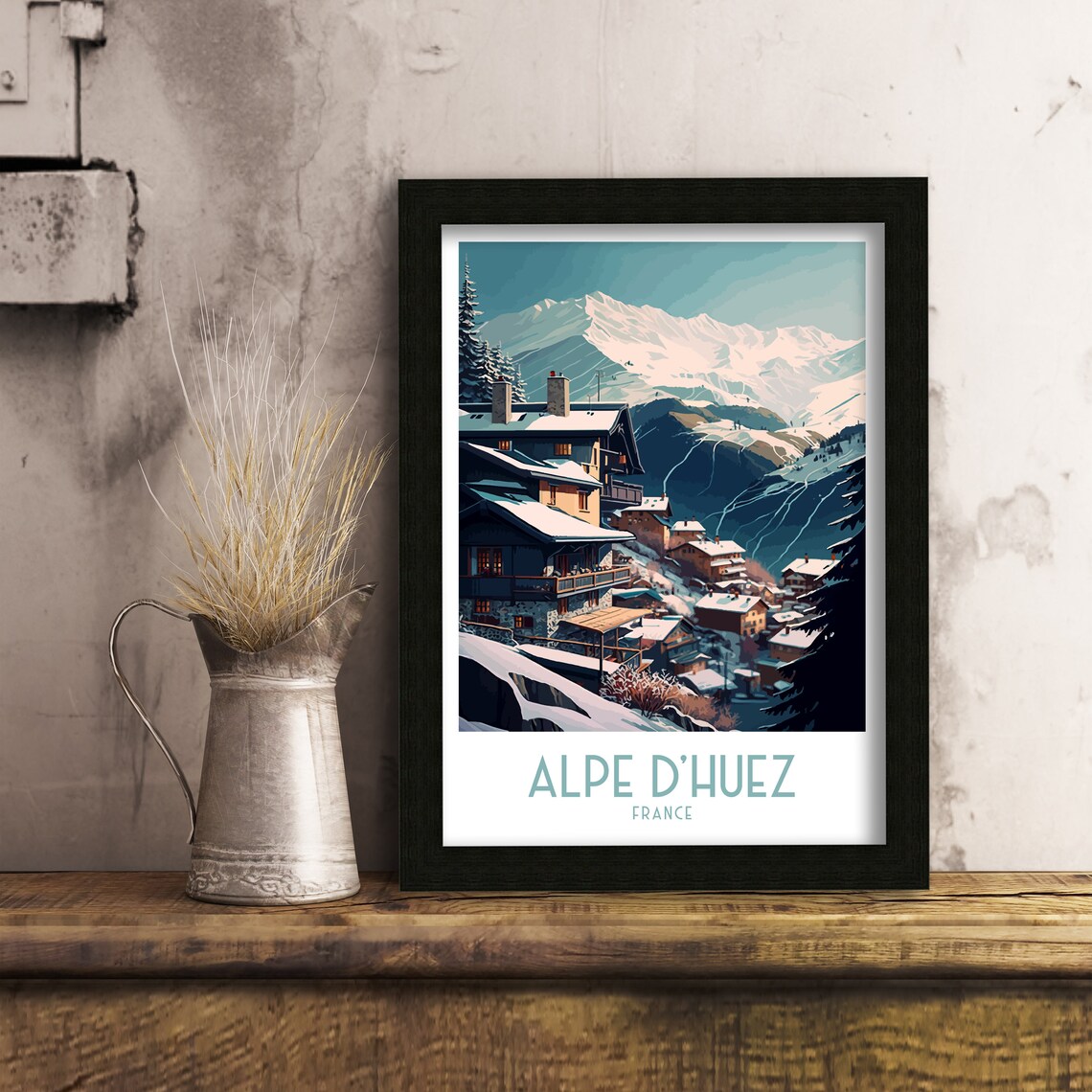 Alpe D'Huez France Snowy Chalet Village Charm Winter Travel Poster - Image 3