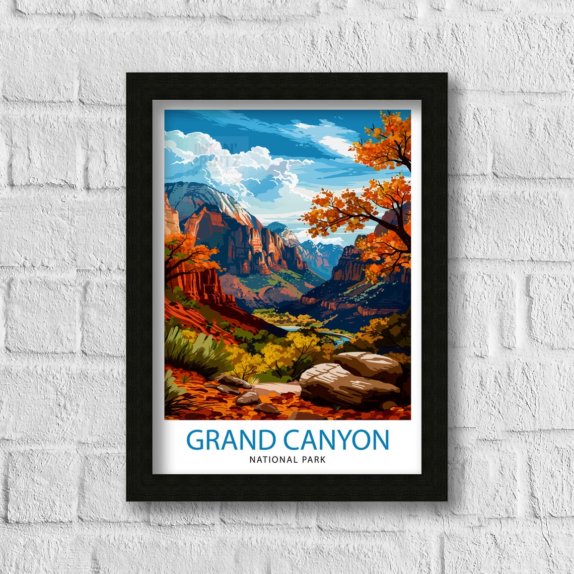 Grand Canyon Travel Print Grand Canyon Grand Canyon Print Grand Canyon Poster Wall Art National Park Arizona Wall Art - Image 3