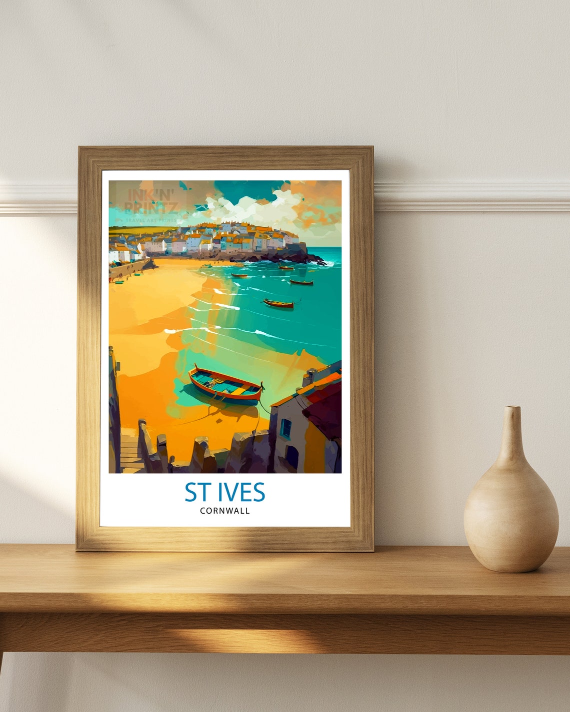 St Ives Cornwall Golden Beach Harbor Fishing Boats Travel Poster - Image 3