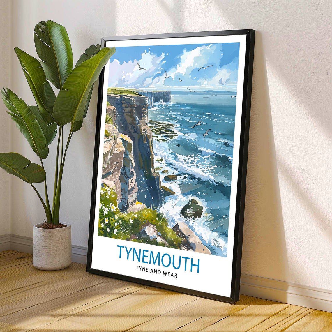 Tynemouth Tyne And Wear Dramatic Sea Cliffs Seagulls Travel Poster - Image 2