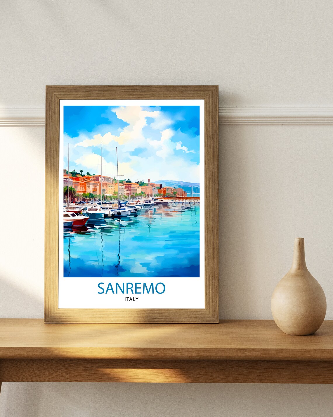 Sanremo Italy Marina Watercolor Sailboats Coastal Town Travel Print - Image 3
