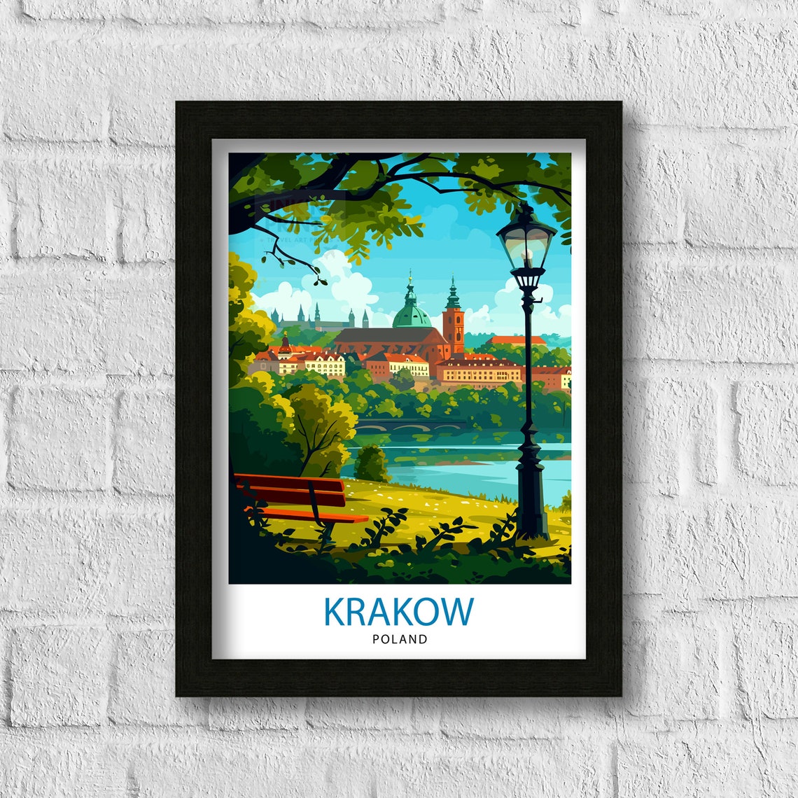 Krakow Poland Riverside Old Town Cathedral Gardens View Poster - Image 3