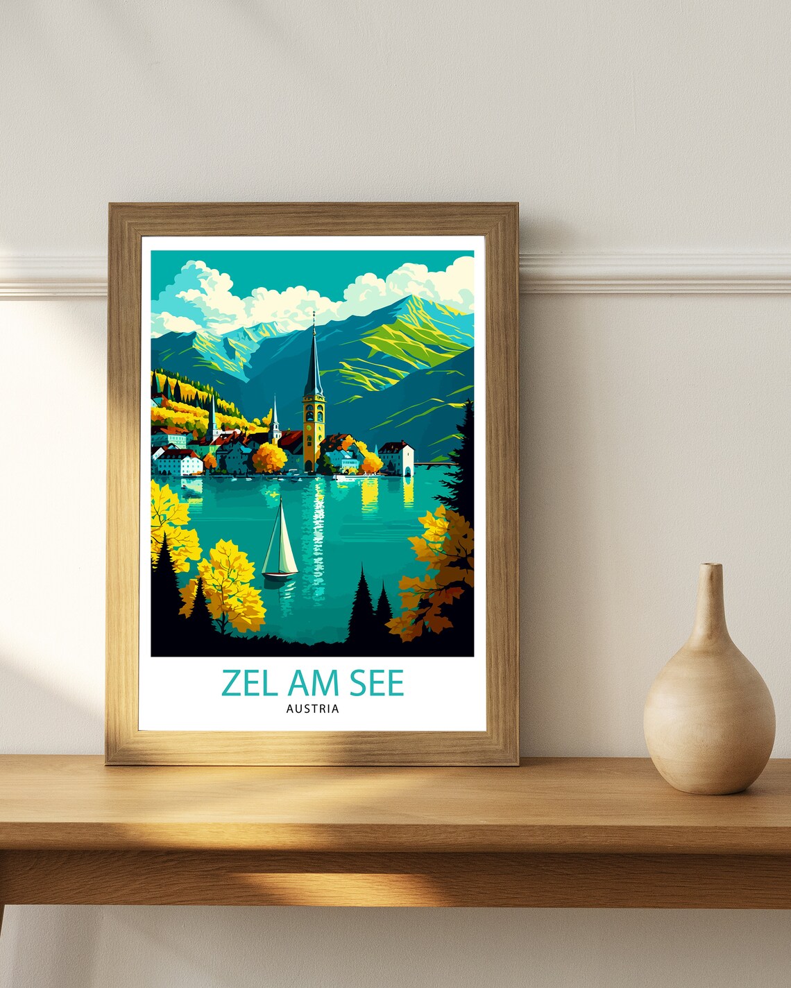 Zell Am See Austria Alpine Lake Sailboat Autumn Travel Poster - Image 2